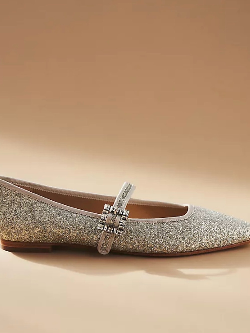 Badgley Mischka Silver Glitter Mary Jane Flat with Crystal Strap